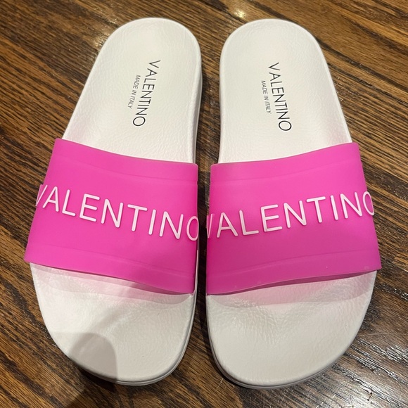Valentino White and Pink Slide Sandals - Picture 3 of 6